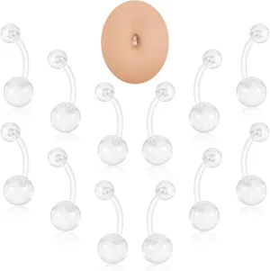 12Pcs Clear Belly Button Ring Plastic Piercing Jewlery Pregnancy Belly Rings Acrylic Acrylic Nose Rings Lip Eyebrow Nipple Tongue Body Piercing Jewelry for Women Men