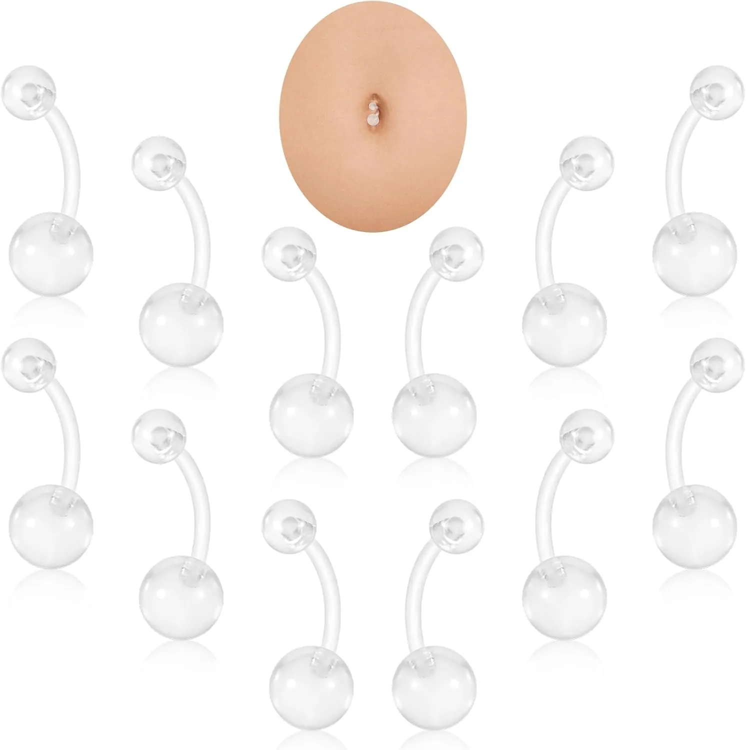 12Pcs Clear Belly Button Ring Plastic Piercing Jewlery Pregnancy Belly Rings Acrylic Acrylic Nose Rings Lip Eyebrow Nipple Tongue Body Piercing Jewelry for Women Men