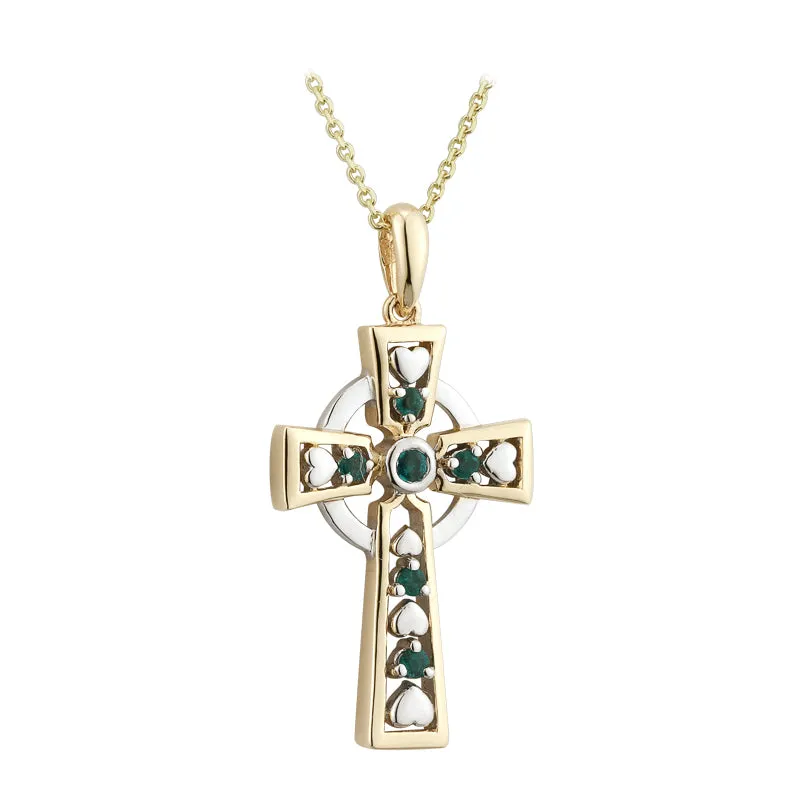 14K Gold Emerald Celtic Cross