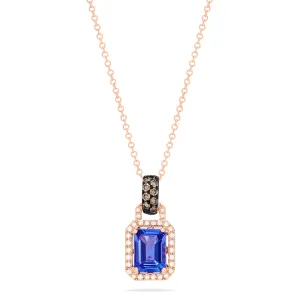 14K Rose Gold Emerald Cut Tanzanite and Diamond Pendant, 1.56 TCW