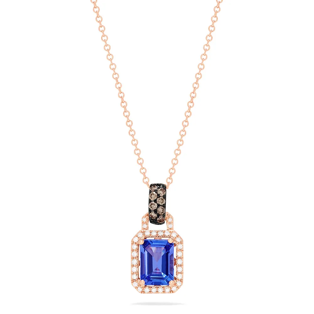 14K Rose Gold Emerald Cut Tanzanite and Diamond Pendant, 1.56 TCW