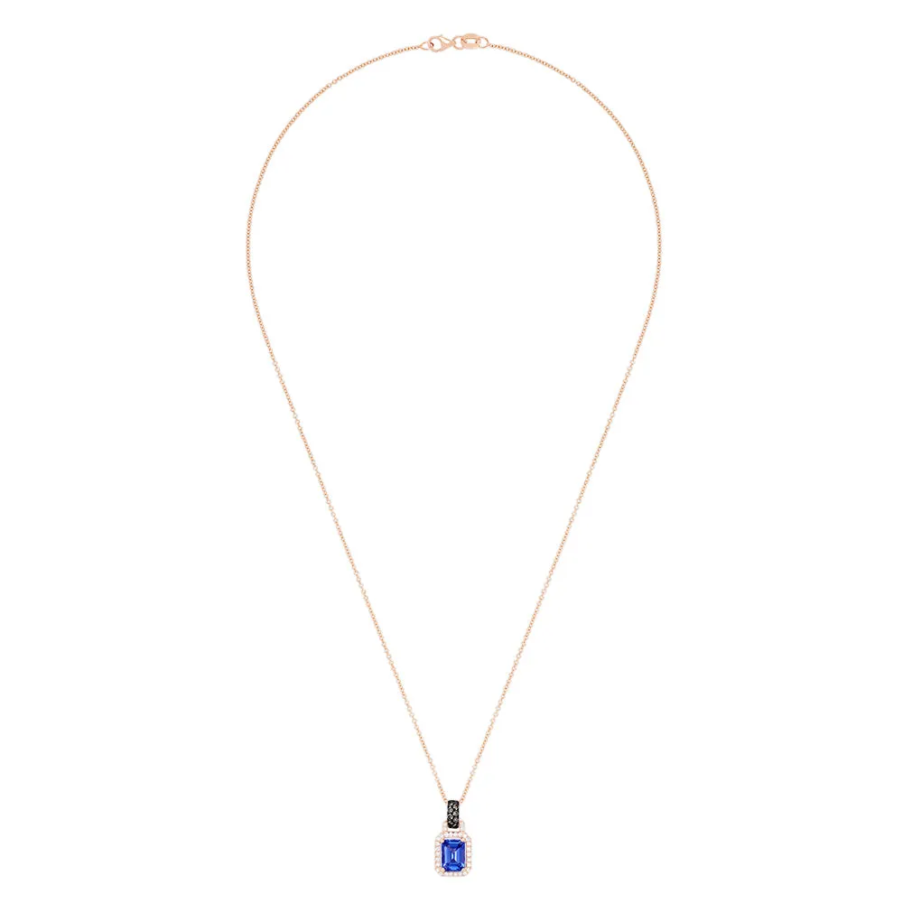 14K Rose Gold Emerald Cut Tanzanite and Diamond Pendant, 1.56 TCW