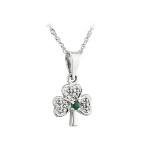 14K White Gold Diamond & Emerald Shamrock Pendant