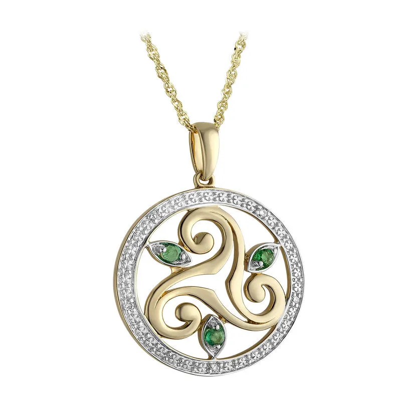 14k White Yellow Gold Diamond Emerald Spiral Pendant