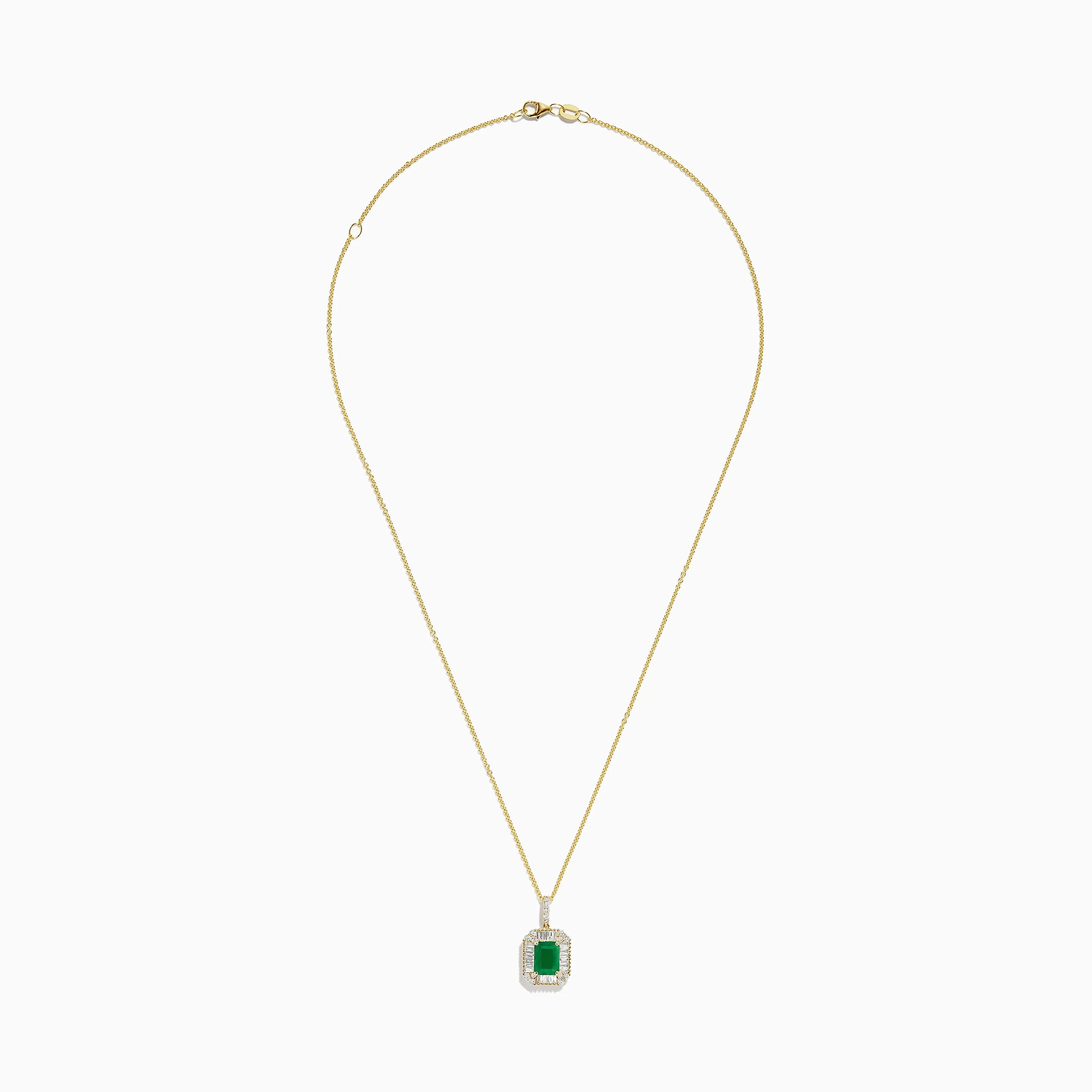 14K Yellow Gold Baguette Diamond Halo Emerald Pendant