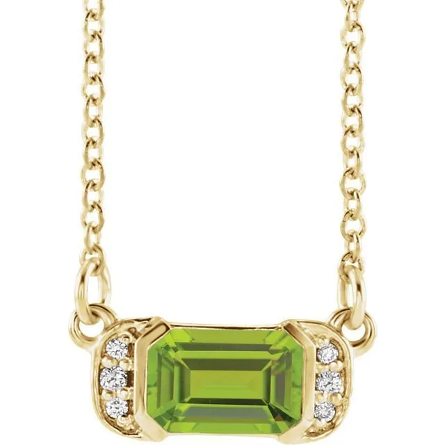 14KT GOLD 0.70 CT PERIDOT & .04 CTW DIAMOND ACCENT BAR NECKLACE