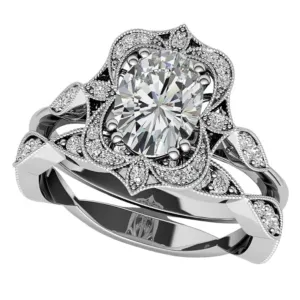 2 CT Oval Cut Moissanite Engagement Ring Set For Women Wedding Bridal Sets Antique Vintage Style Halo 925 Silver 10K 14K 18K Solid Gold Anniversary Promise Gifts