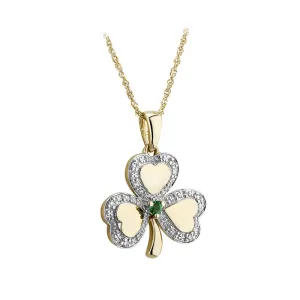 9K Gold Diamond & Emerald Shamrock Pendant