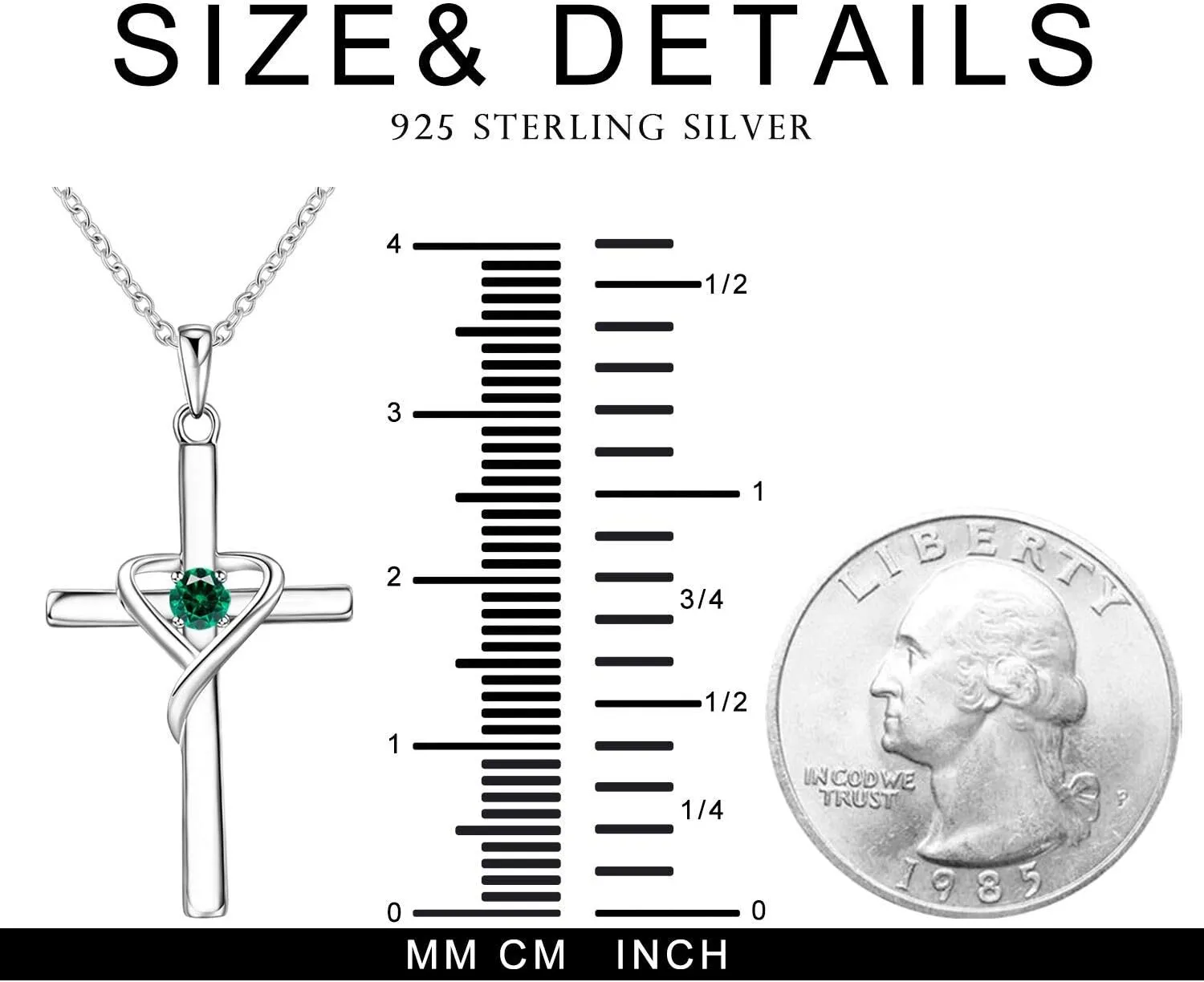 AmorAime 925 Sterling Silver Cross Necklace for Women Men 5A CZ Birthstone Necklaces 14K Gold Plated or Rose Gold Necklace for Easter or Mother's Day