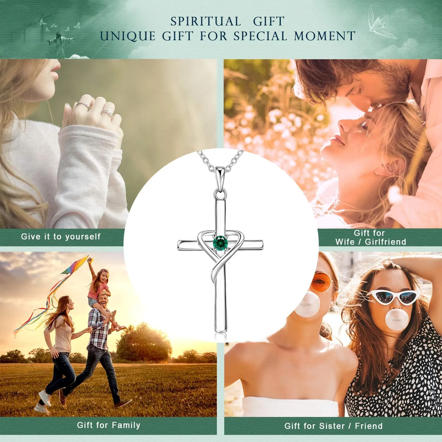 AmorAime 925 Sterling Silver Cross Necklace for Women Men 5A CZ Birthstone Necklaces 14K Gold Plated or Rose Gold Necklace for Easter or Mother's Day