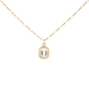 'Boulder' Emerald Cut White Topaz Pendant on Elongated Box Chain