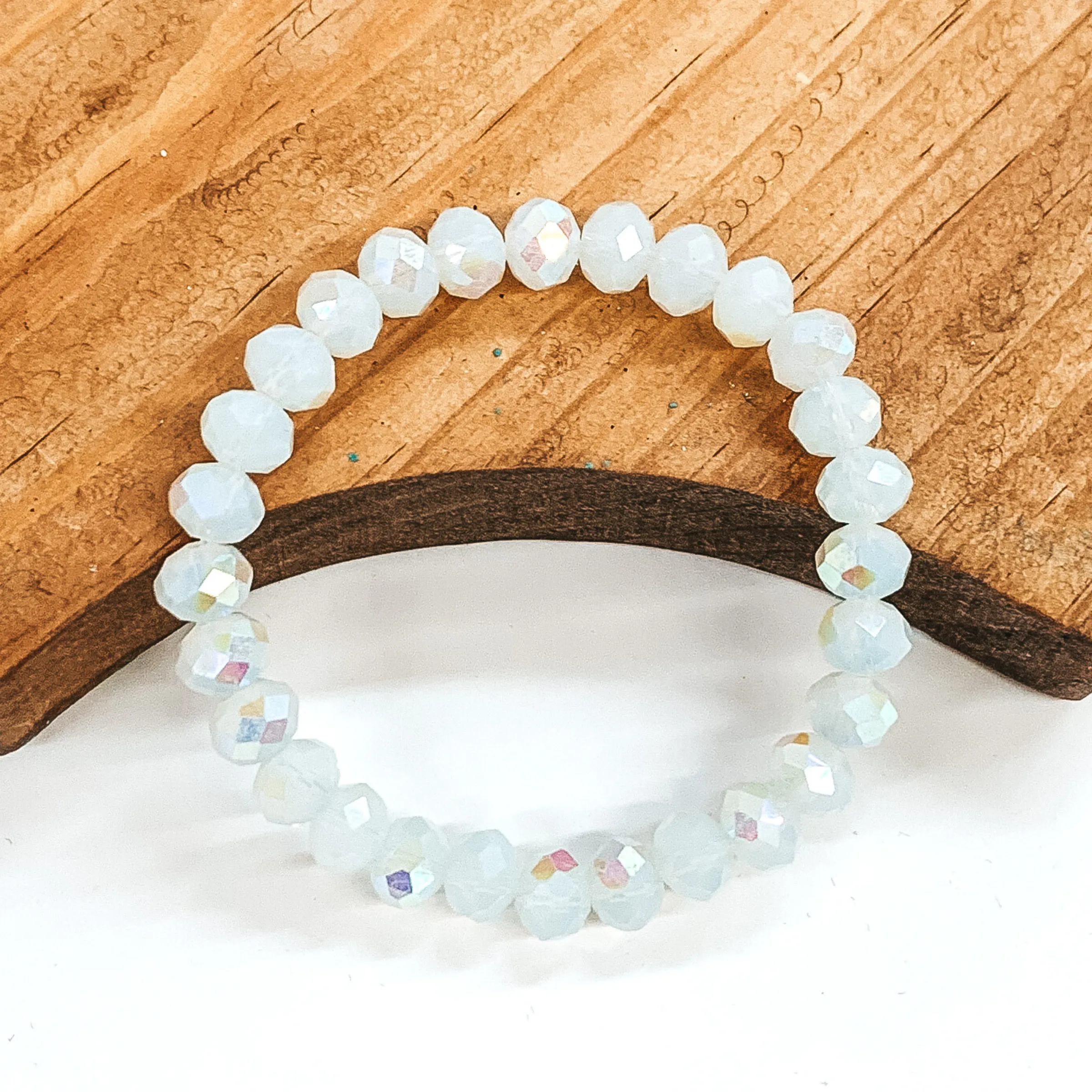 Buy 3 for $10 | Crystal Beaded Stacker Bracelet in White AB