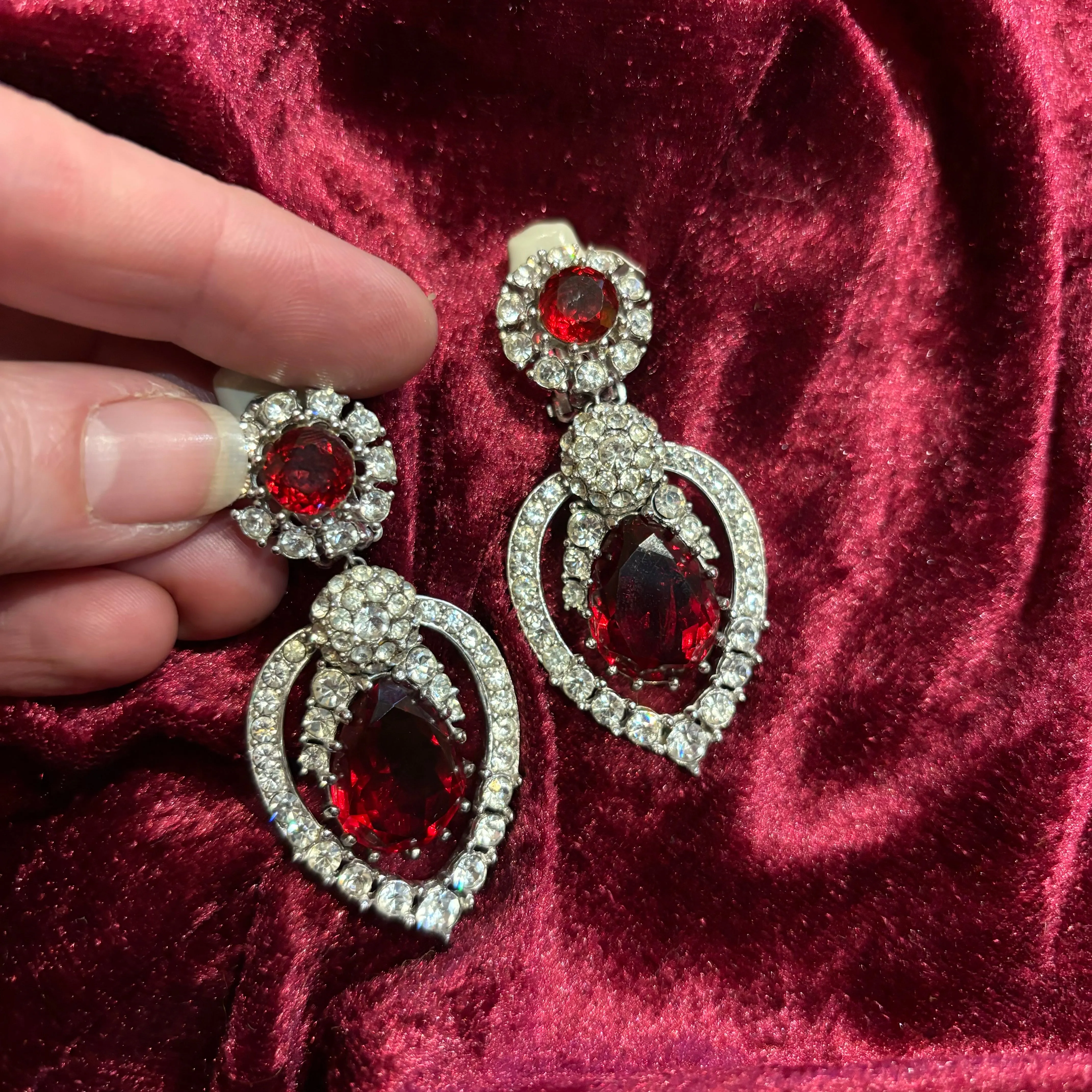 Ciner Red and cristal statement wow earrings