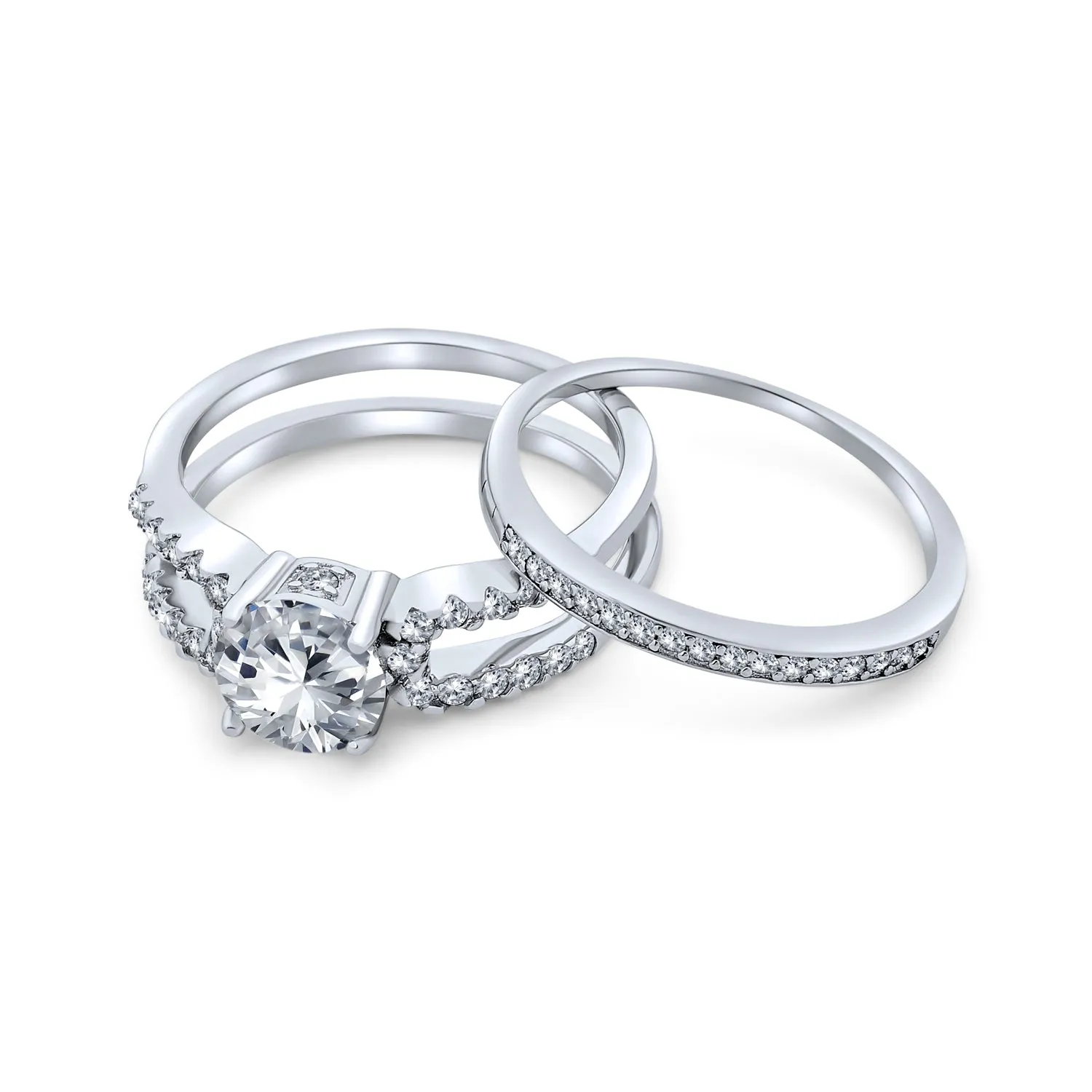Cocktail Statement Ring 3CT Round Solitaire CZ Pave Band Guard Enhancer Silver Set