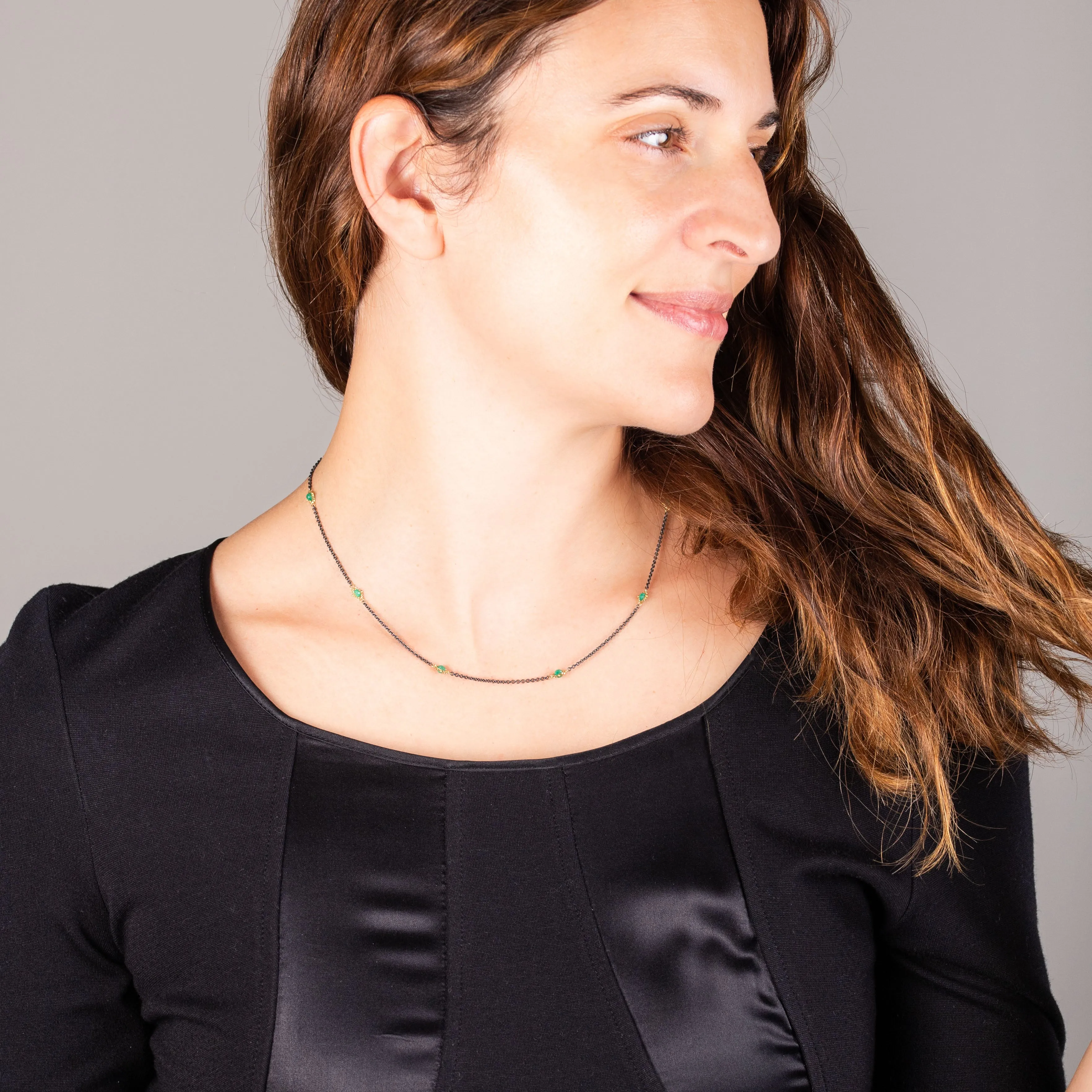 Contrast Textile Station Necklace in Emerald