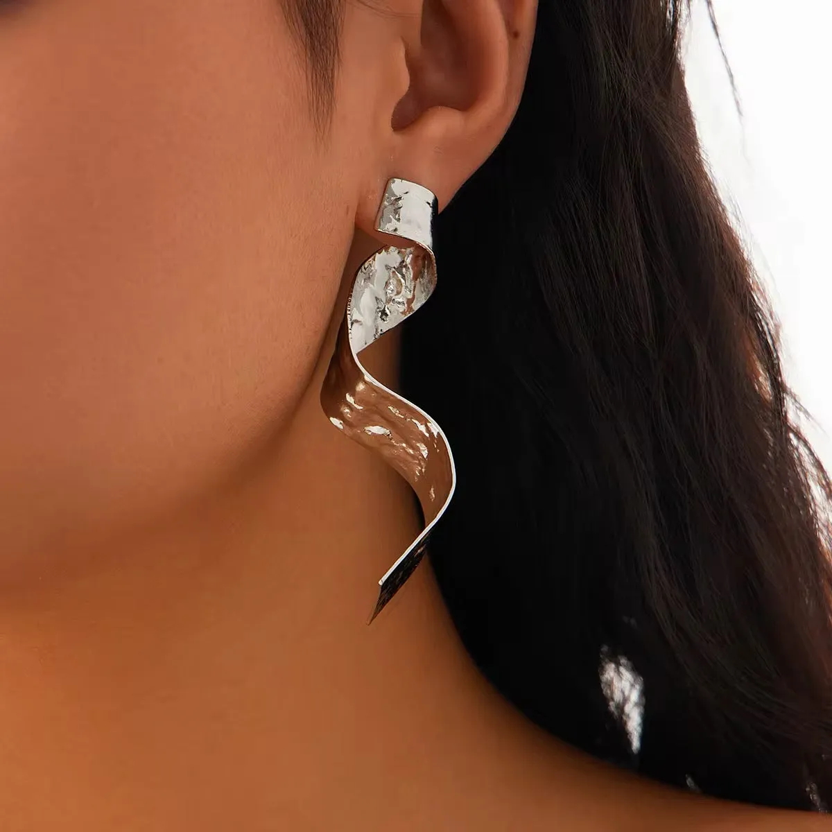 Creative Metal Thick Wave Shaped Drop Earrings