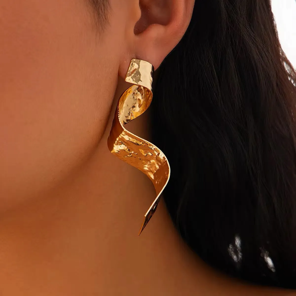 Creative Metal Thick Wave Shaped Drop Earrings