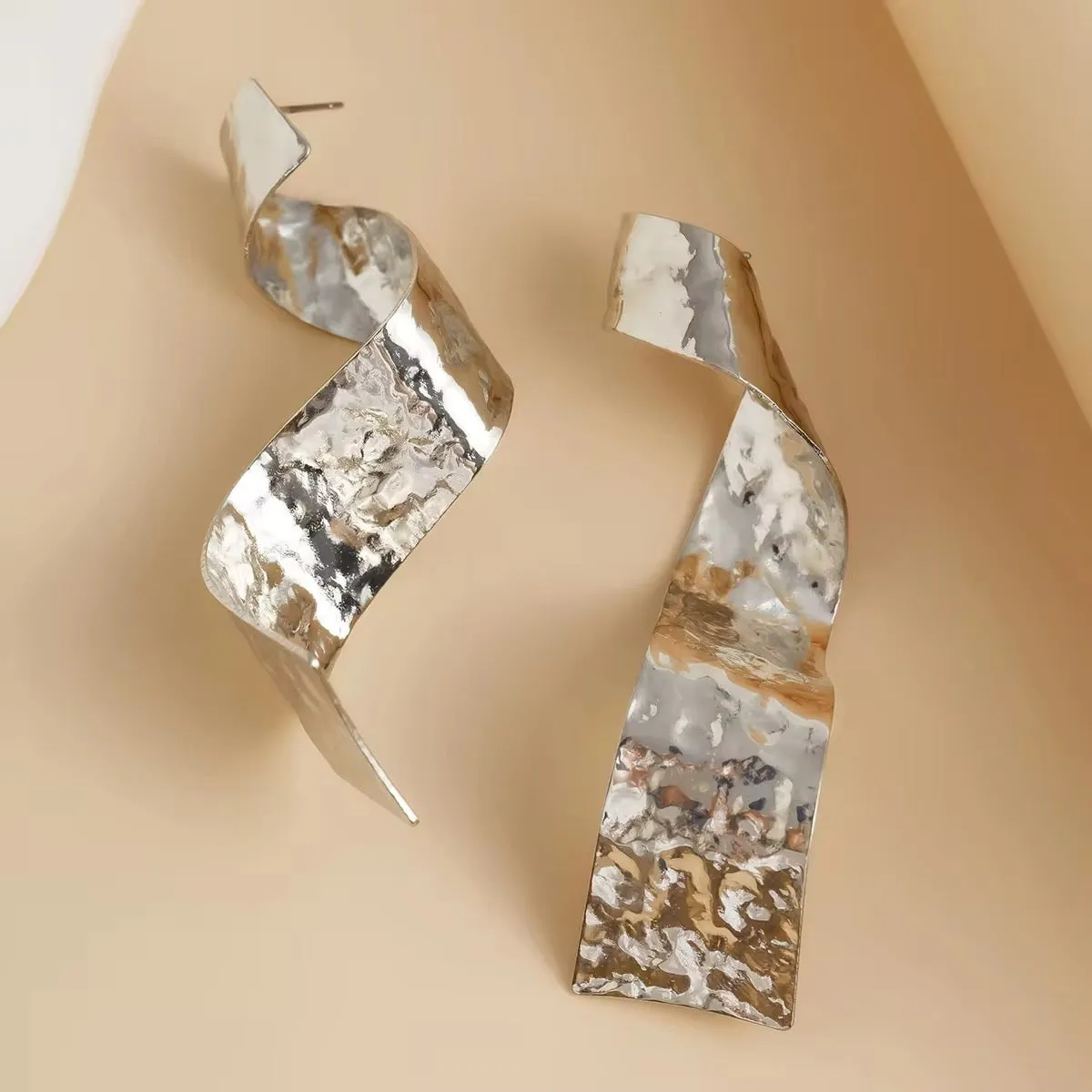 Creative Metal Thick Wave Shaped Drop Earrings