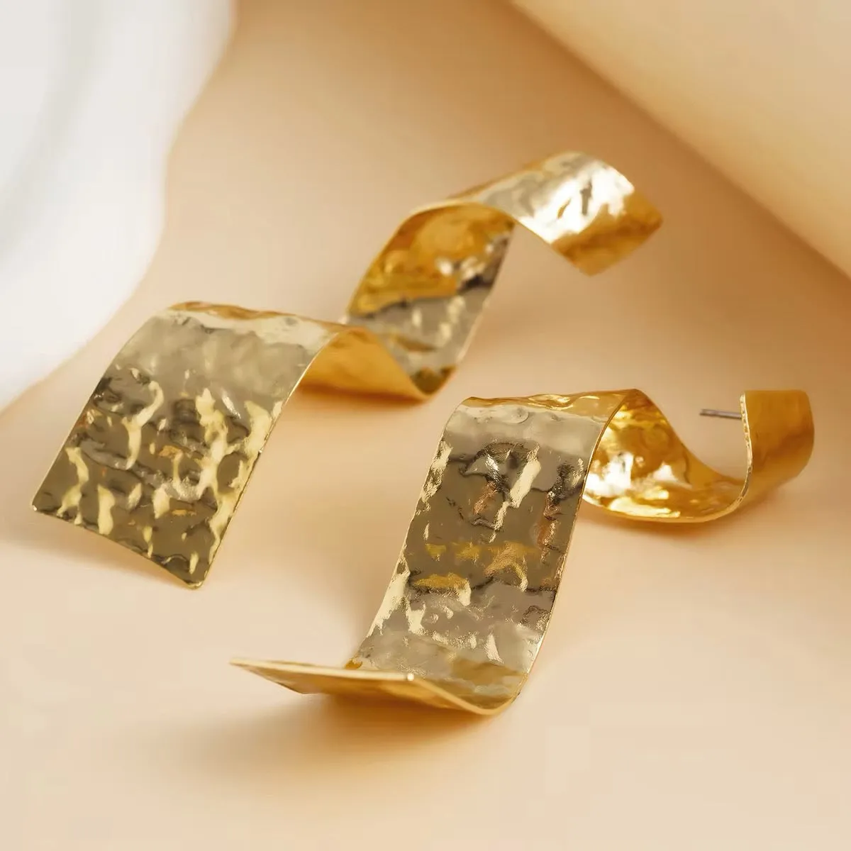 Creative Metal Thick Wave Shaped Drop Earrings