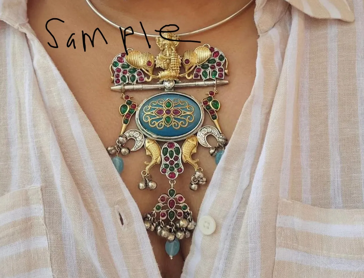 Designer Fusion SLA Dual Tone Yellow Elephant Bohemian Hasli Necklace Mala