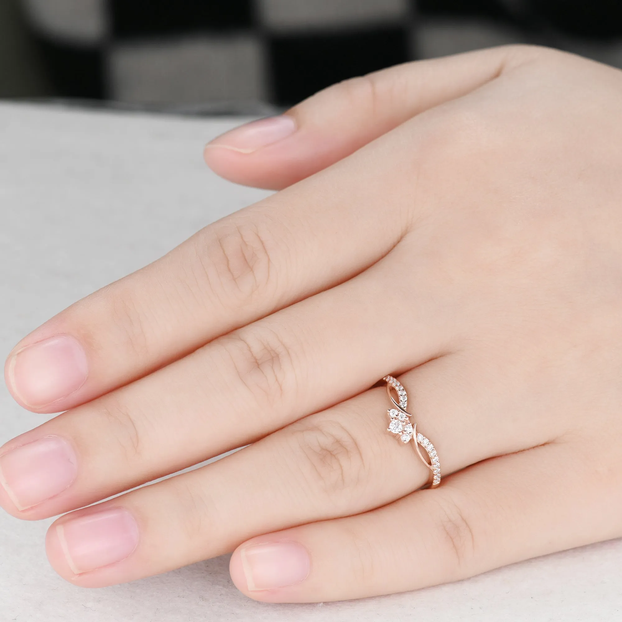 Diamond Rose Gold Wedding Ring Cluster Chevron