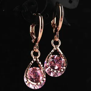 Drop CZ Crystal Earrings for Women Vintage Rose Gold Color Wedding Party Earrings Jewelry