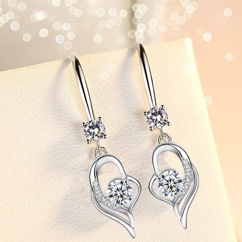 Drop Earrings Heart-shaped Blue/white/pink/purple Crystal Dangle Earring Charming Ear Jewelry For Women