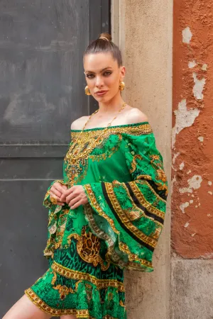 EMERALD LEOPARDESS FRILL DRESS