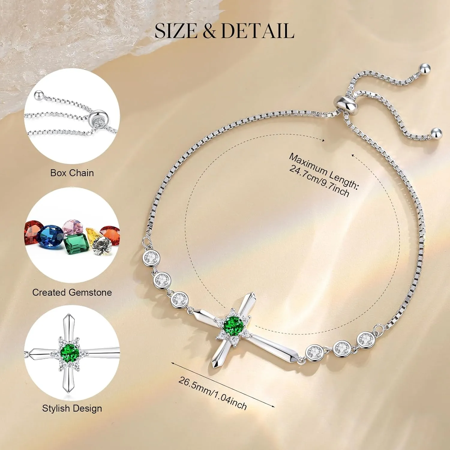 FANCIME Cross Bracelet 925 Sterling Silver Halo Birthstone Bracelet Fine Jewelry Birthday Gifts for Her Women
