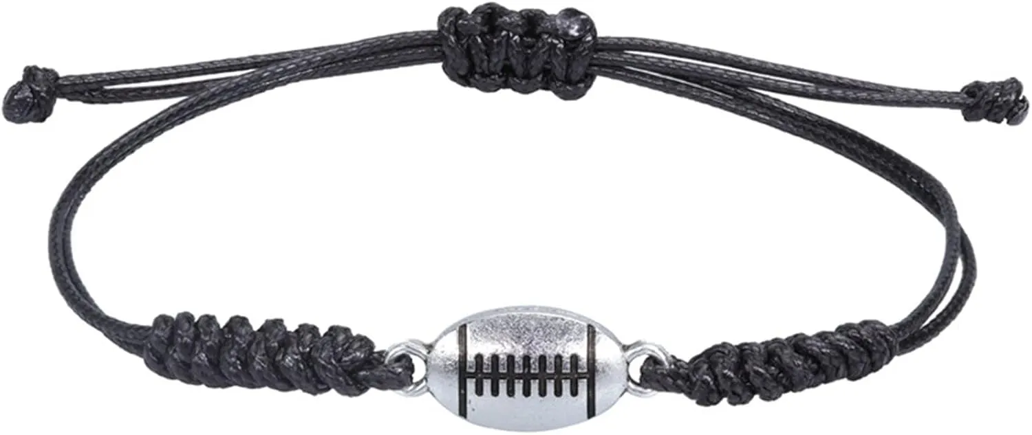 Football Bracelet, Rugby Bracelet Adjustable Paracord Charm Bracelet Unisex Football Gifts Boys Girls Youth Gift