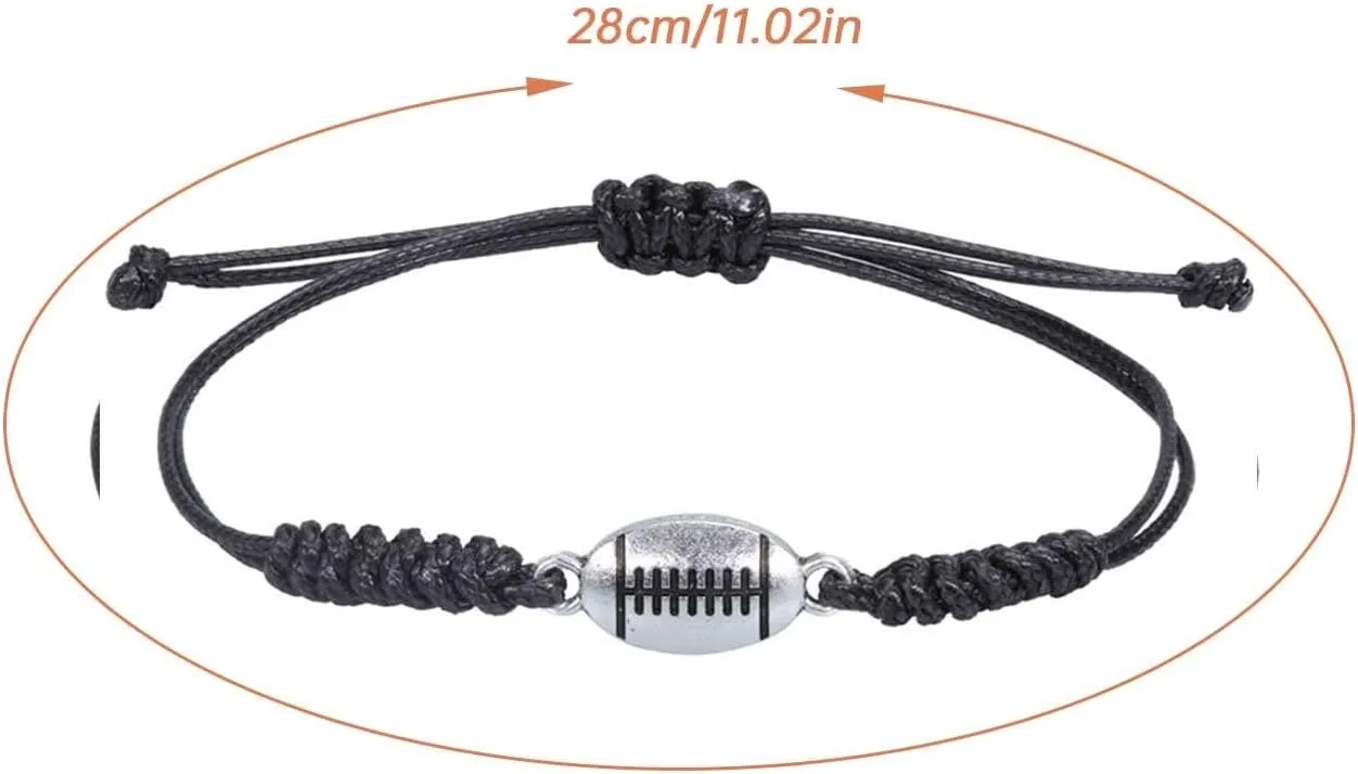 Football Bracelet, Rugby Bracelet Adjustable Paracord Charm Bracelet Unisex Football Gifts Boys Girls Youth Gift