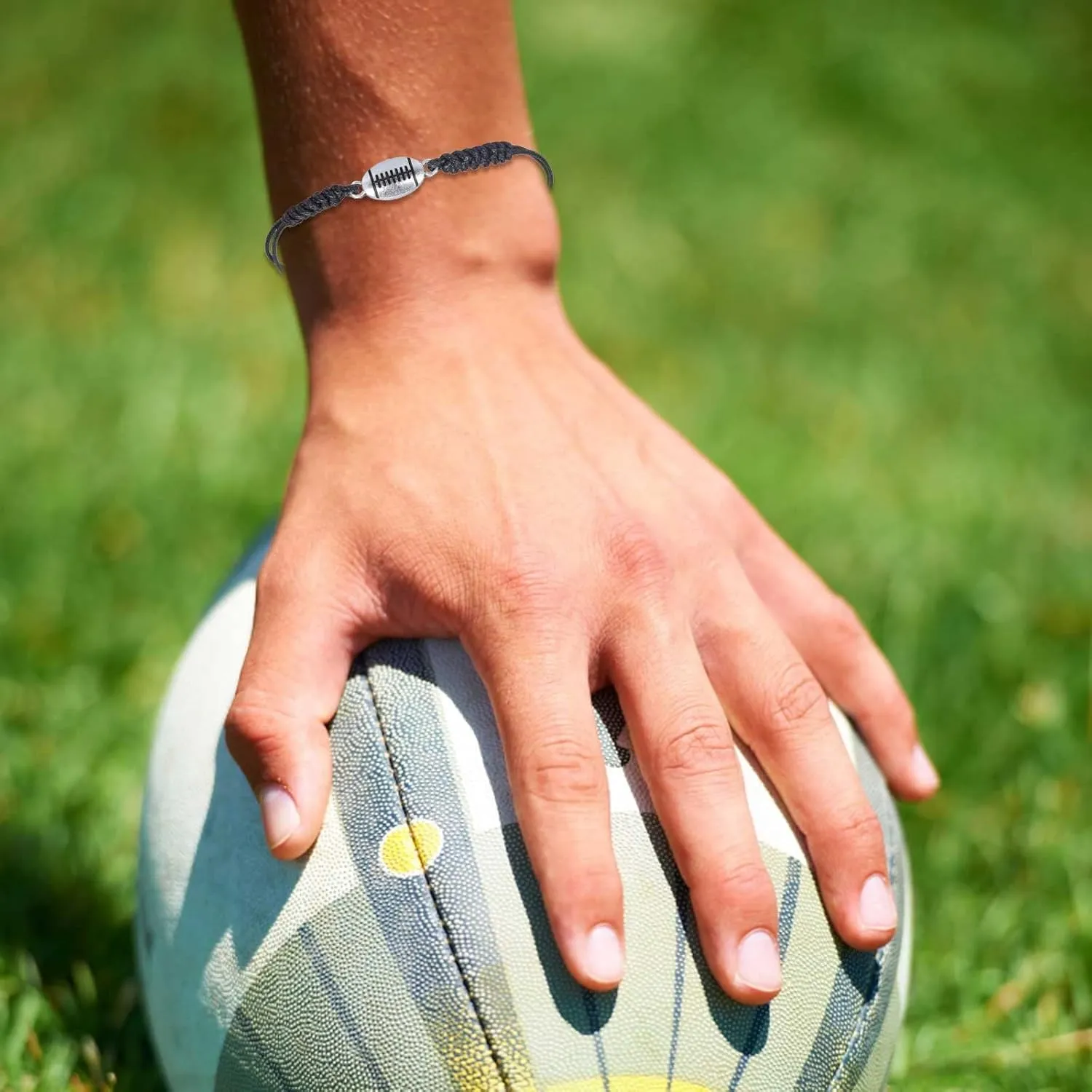 Football Bracelet, Rugby Bracelet Adjustable Paracord Charm Bracelet Unisex Football Gifts Boys Girls Youth Gift