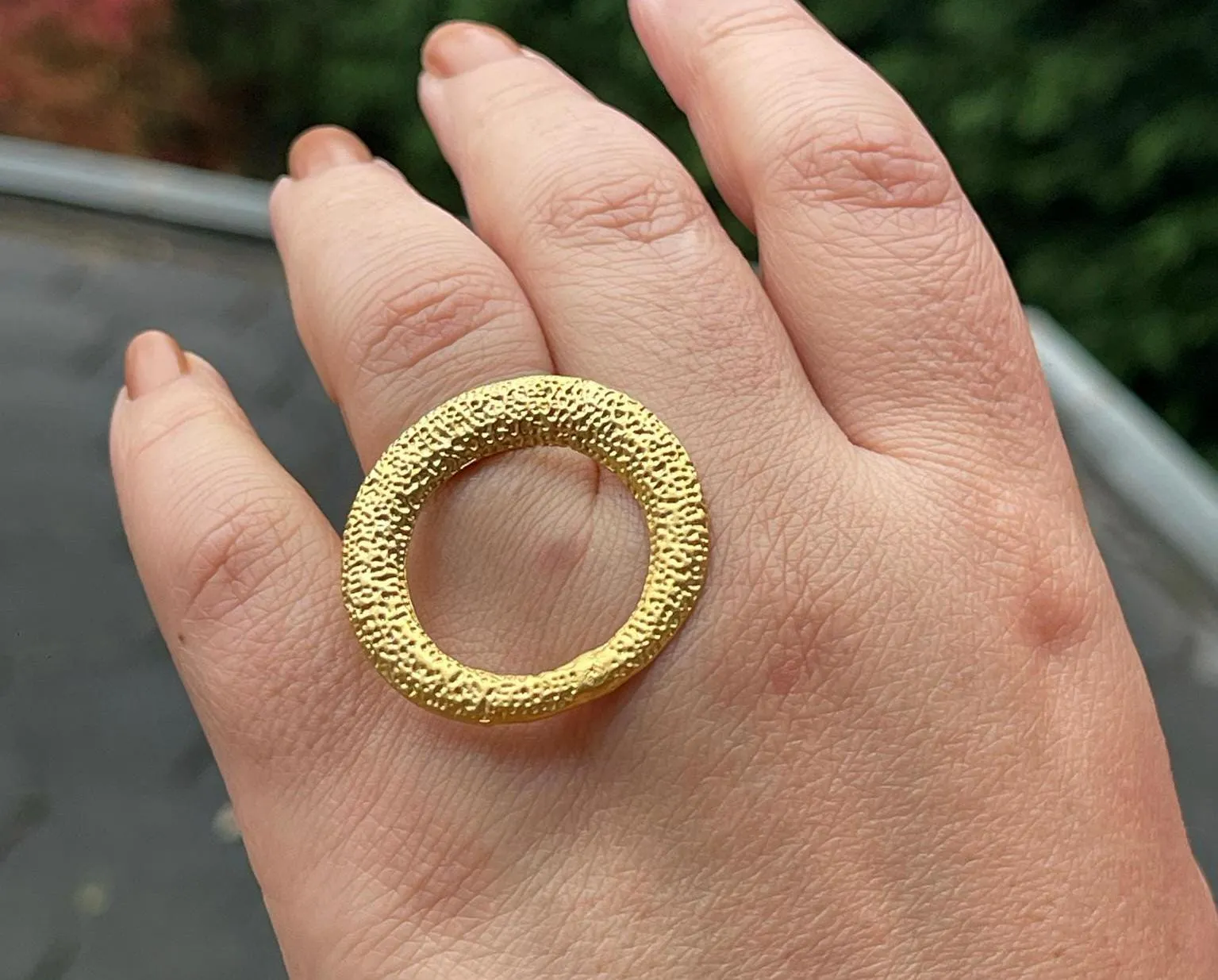 Gold Plated Circle Ring - Minimalist Chunky Geometric Adjustable Jewelry