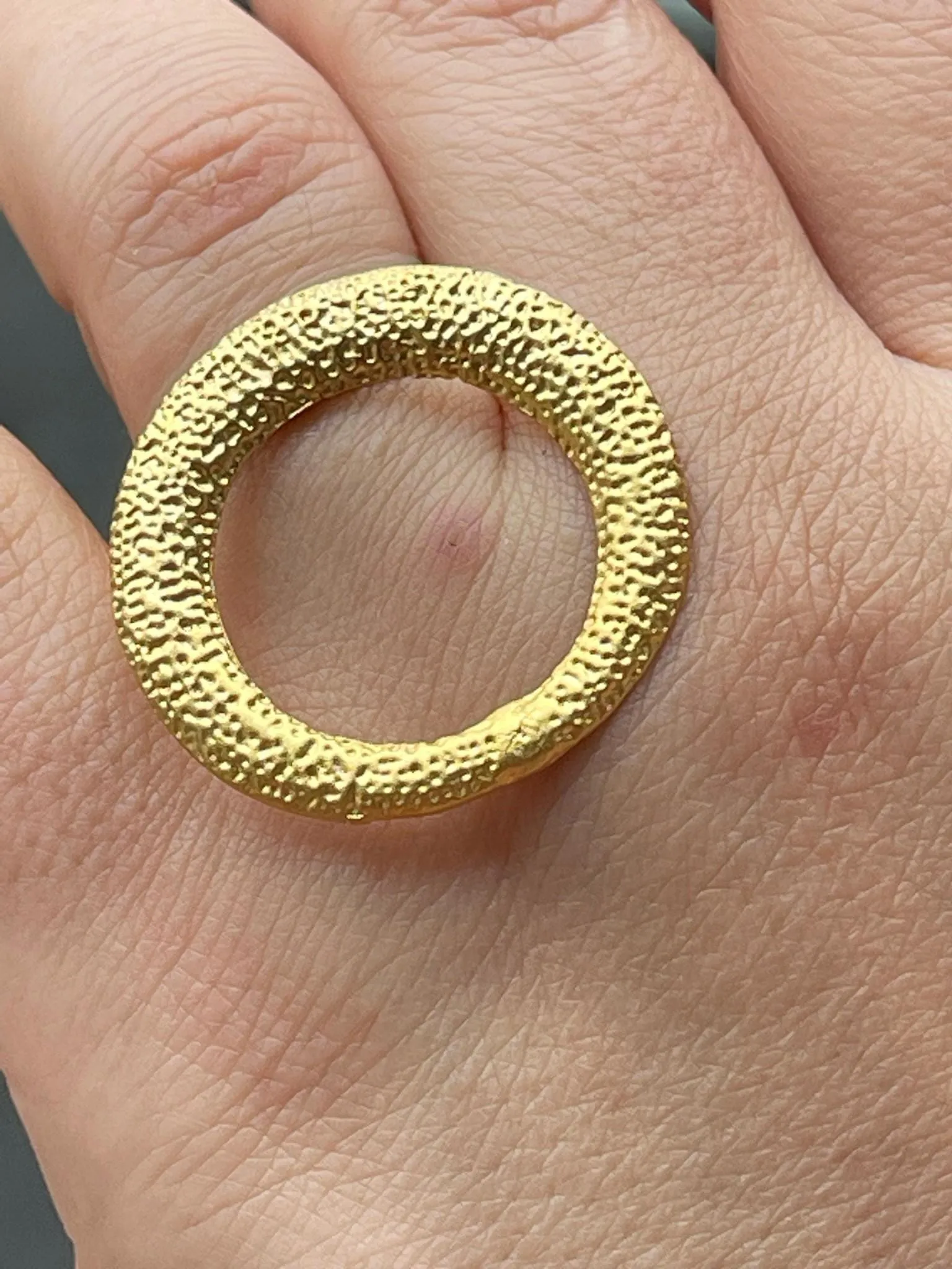 Gold Plated Circle Ring - Minimalist Chunky Geometric Adjustable Jewelry
