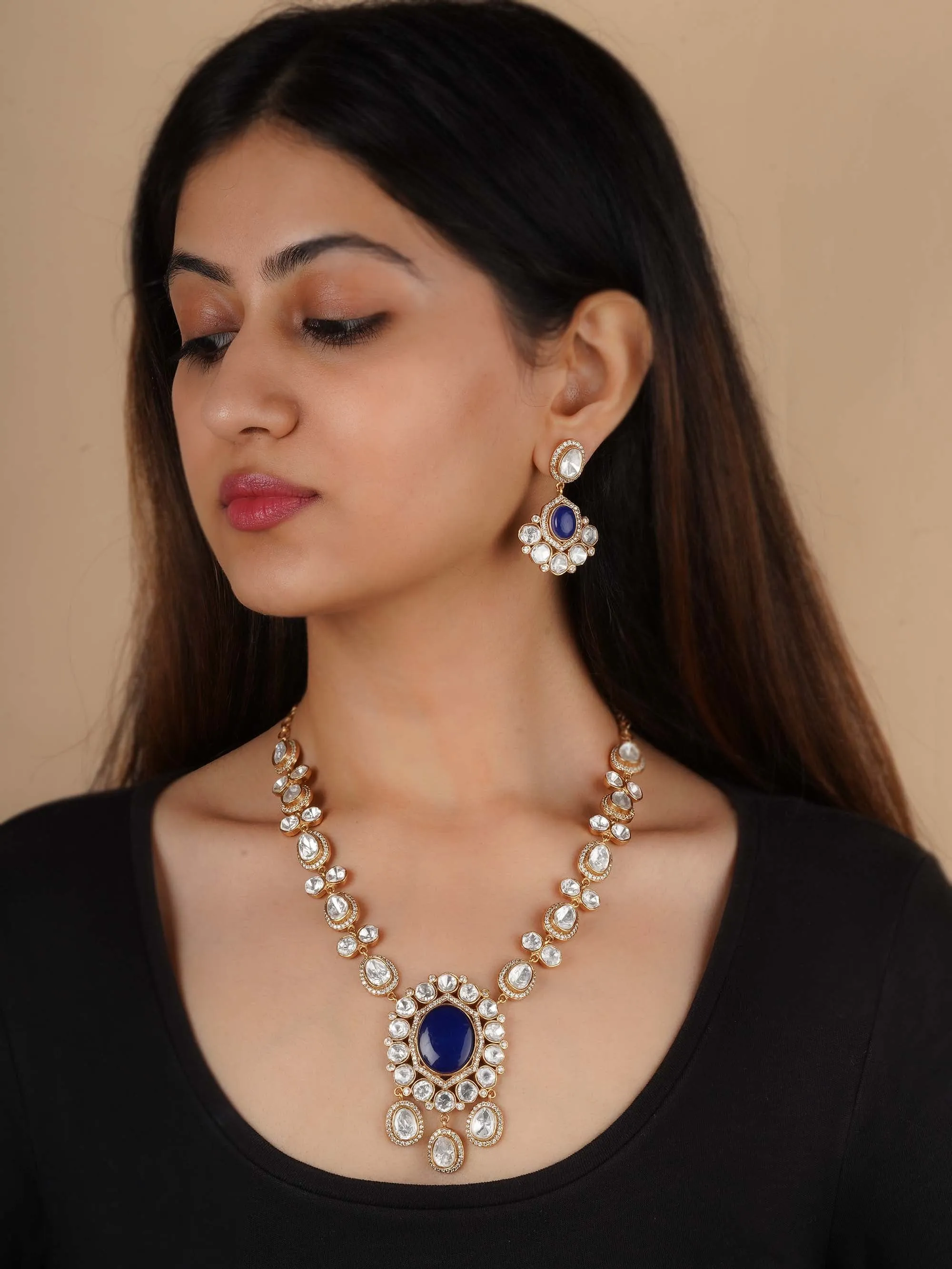Gold Plated Faux Polki Necklace Set - PK-S199