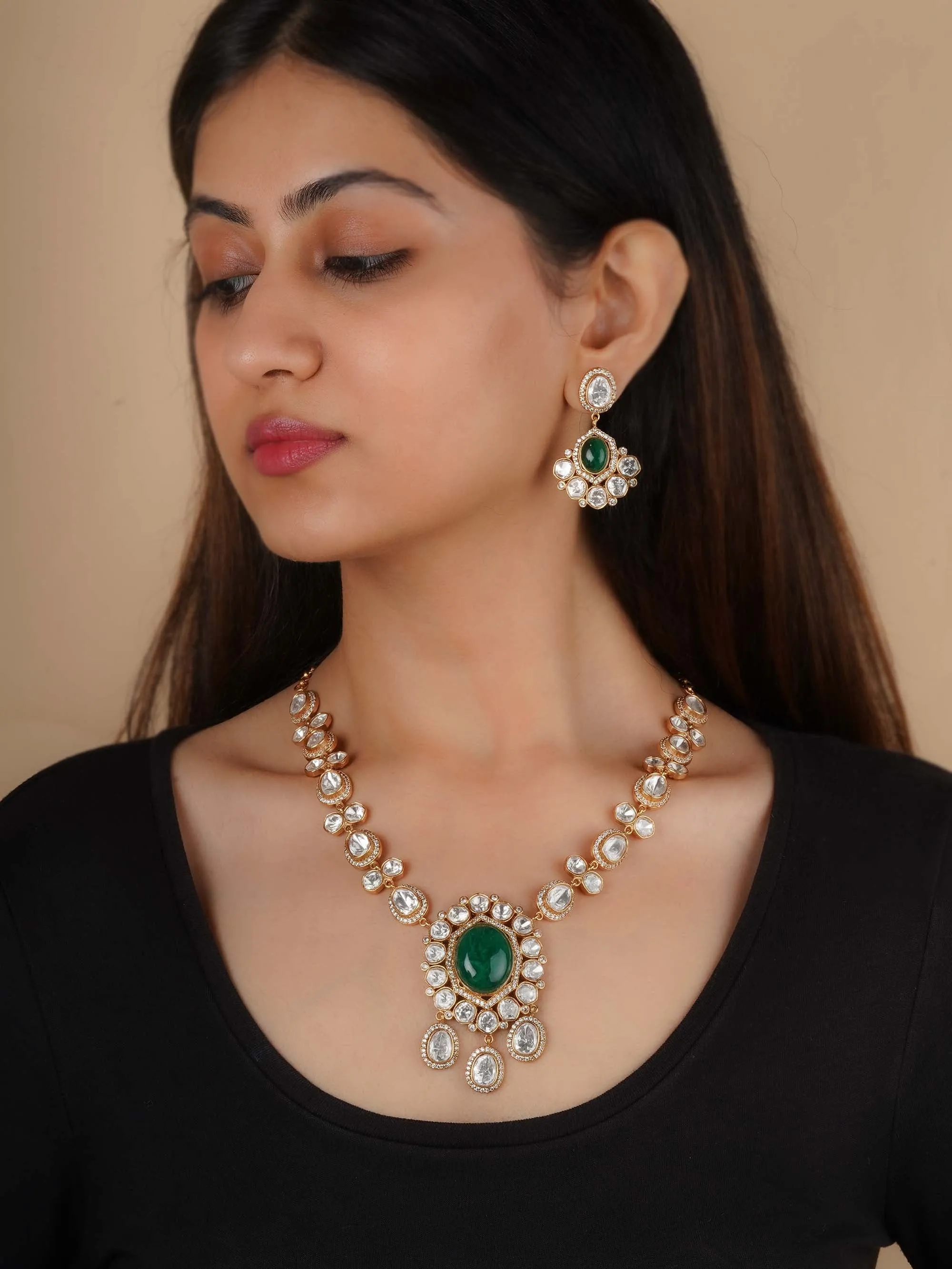 Gold Plated Faux Polki Necklace Set - PK-S199