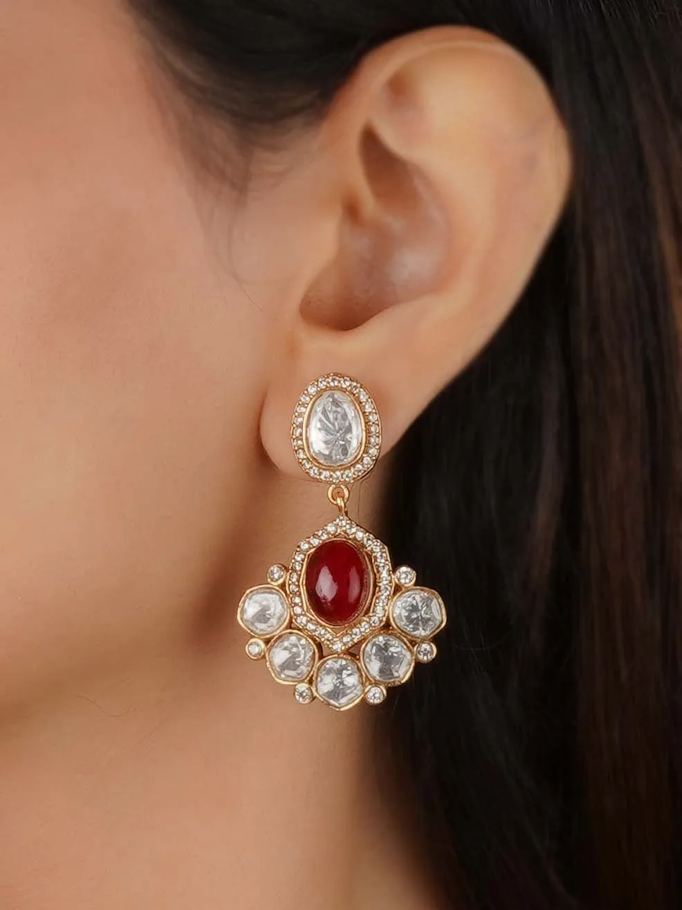 Gold Plated Faux Polki Necklace Set - PK-S199