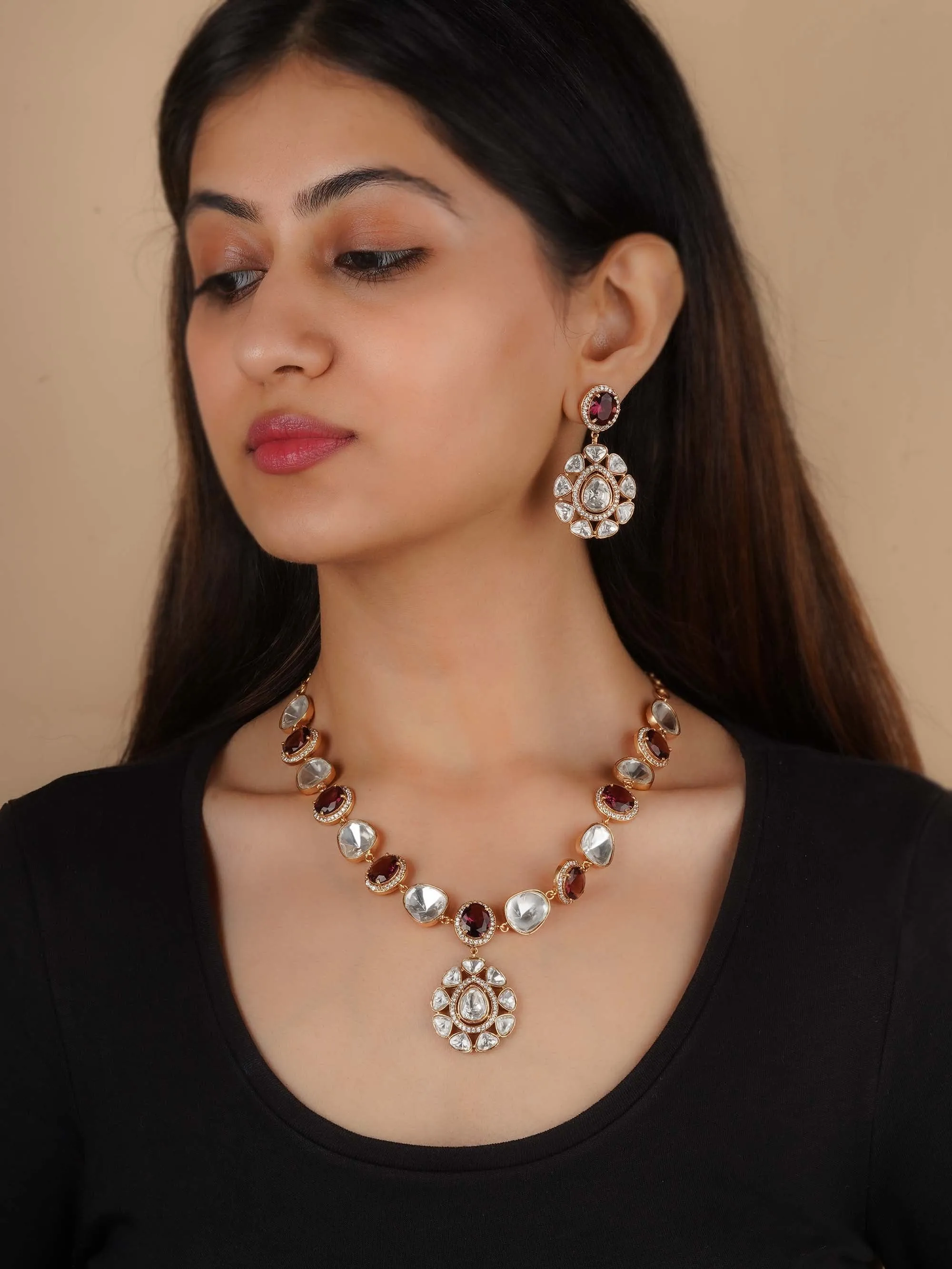 Gold Plated Faux Polki Necklace Set - PK-S202
