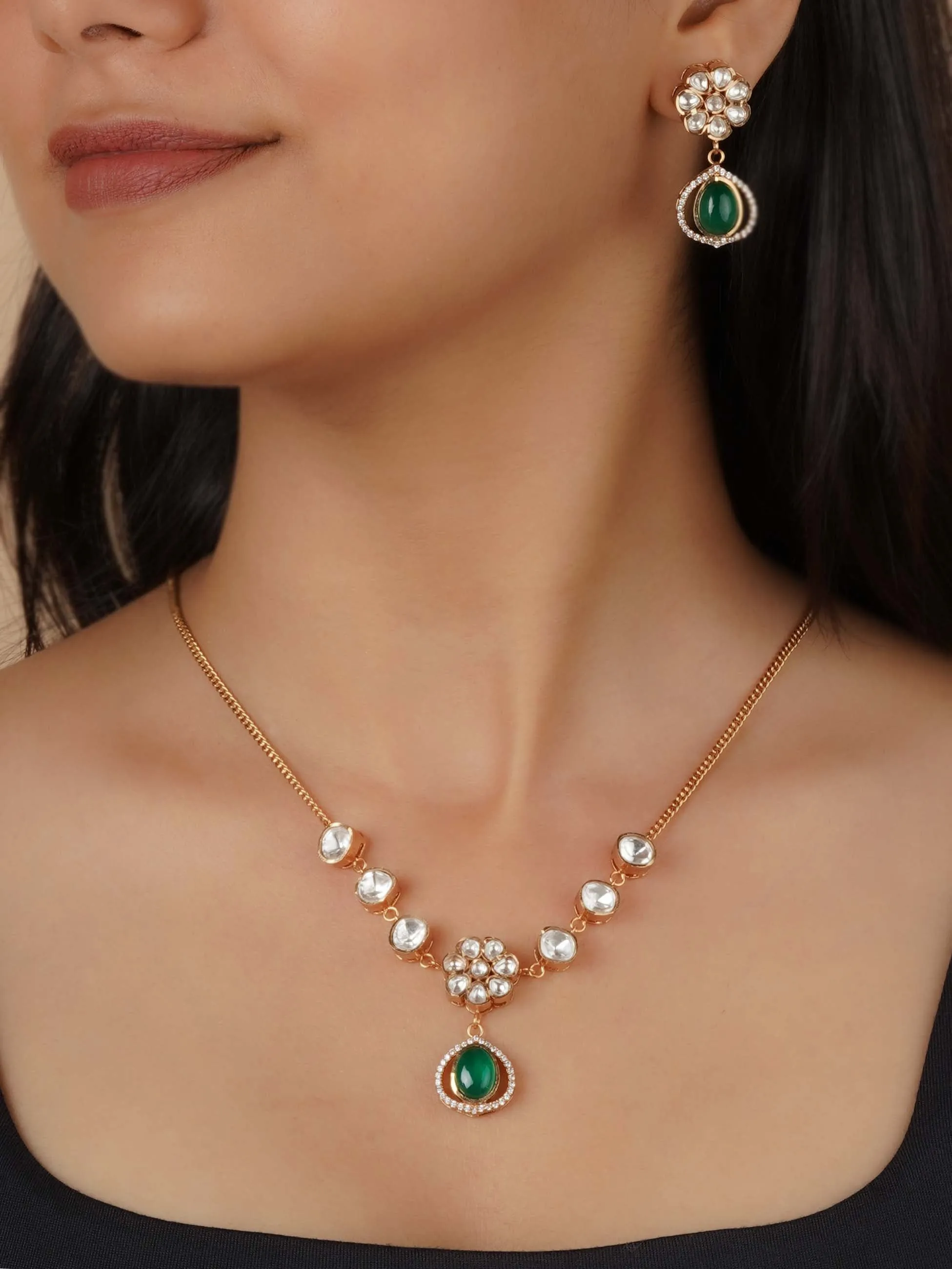 Gold Plated Faux Polki Necklace Set - PK-S254