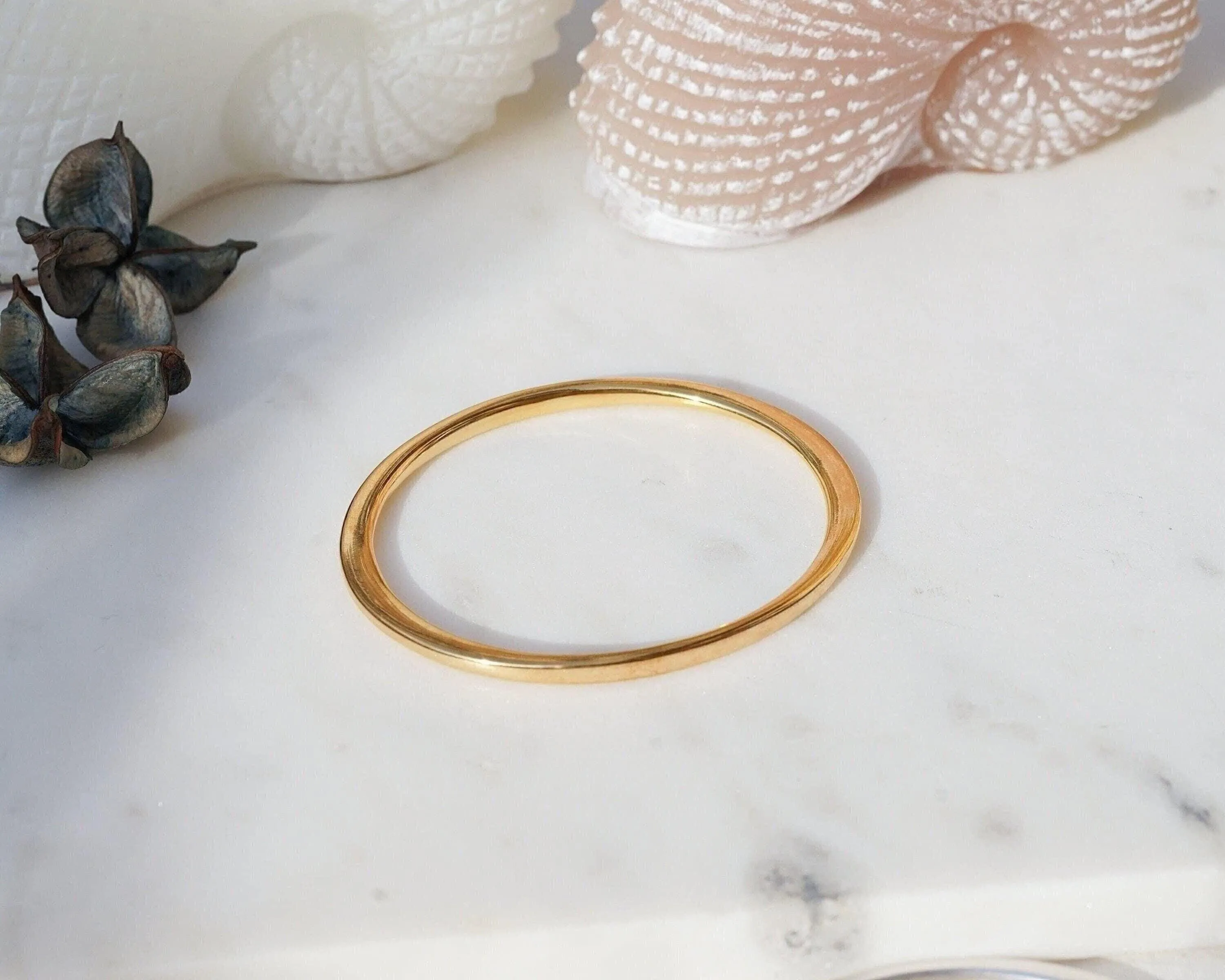 Gold Thick Flat Oval Bangle Cuff