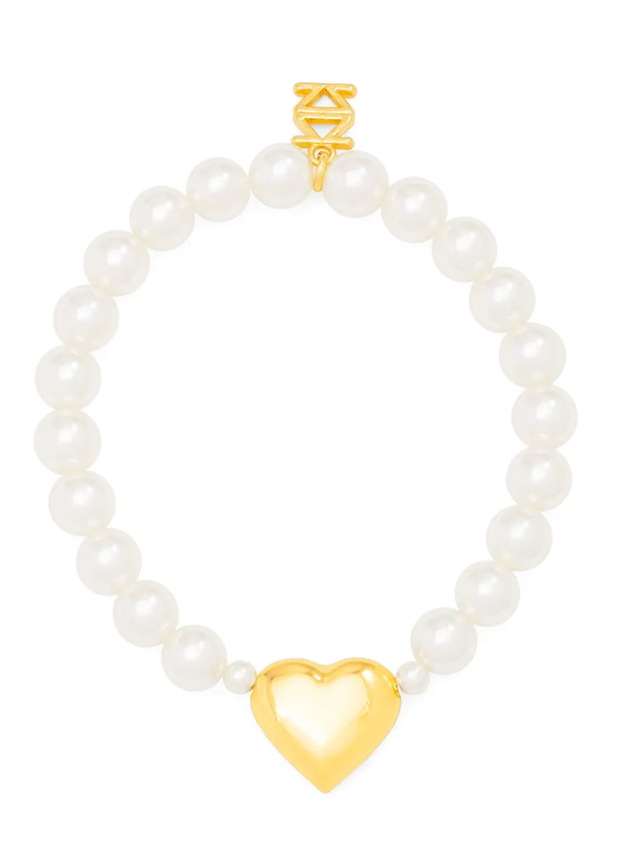 HEART CHARM PEARL STRETCH BRACELET