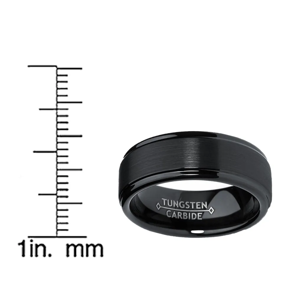 His & Hers Black Tungsten Rings Wedding Bands High Polish Matte Finish 8MM/6MM