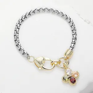 iLLASPARKZ 14K Gold Plated Two Tone CZ Stone Clover Charm Bracelet