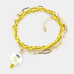 iLLASPARKZ 2PCS - Smile Sun Printed Freshwater Pearl Charm Bracelets