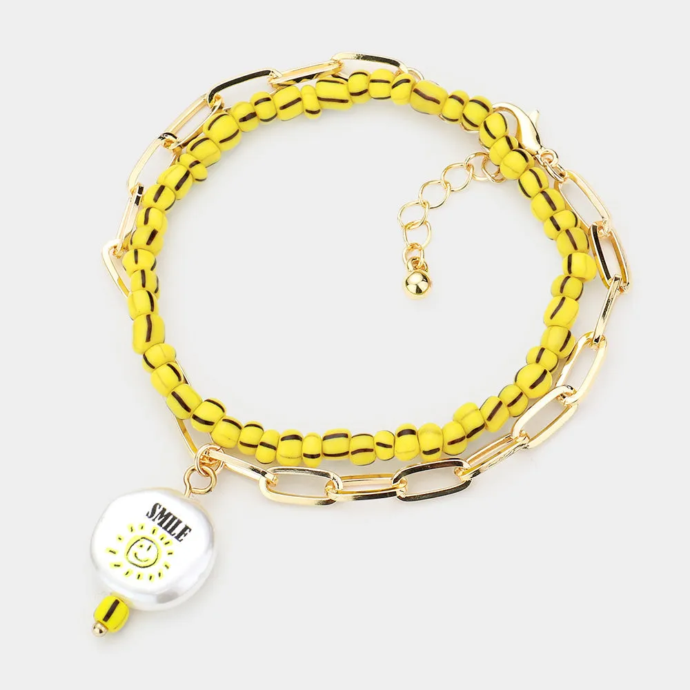 iLLASPARKZ 2PCS - Smile Sun Printed Freshwater Pearl Charm Bracelets