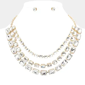 iLLASPARKZ Emerald Cut Stone Triple Layered Bib Necklace