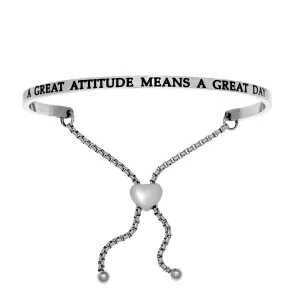 Intuitions Stainless Steel A GREAT ATTITUDE MEANS A GREAT DAY Diamond Accent Adjustable Bracelet