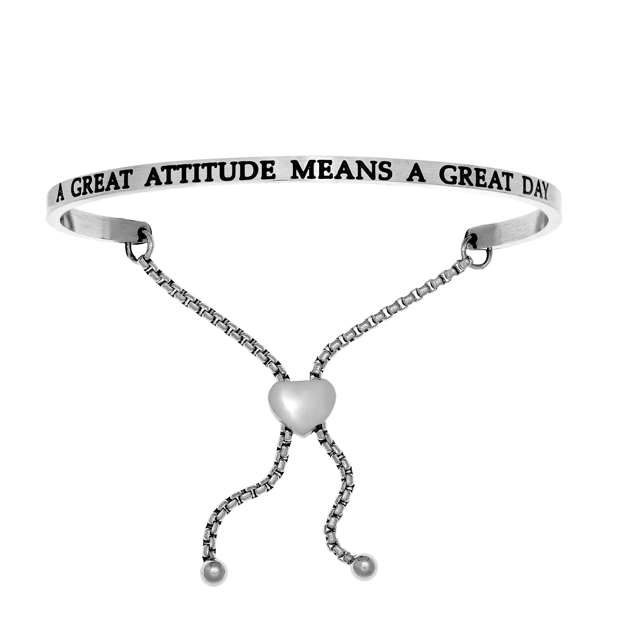 Intuitions Stainless Steel A GREAT ATTITUDE MEANS A GREAT DAY Diamond Accent Adjustable Bracelet