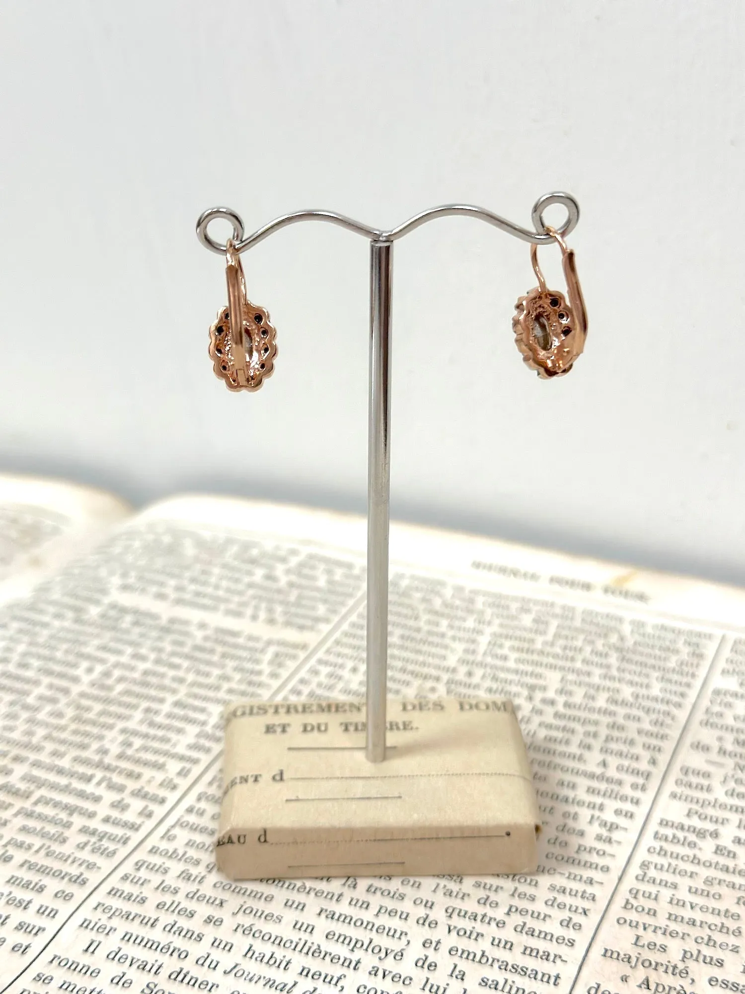 Italian Small Oval Rose Gold Earrings With Sapphire Centre