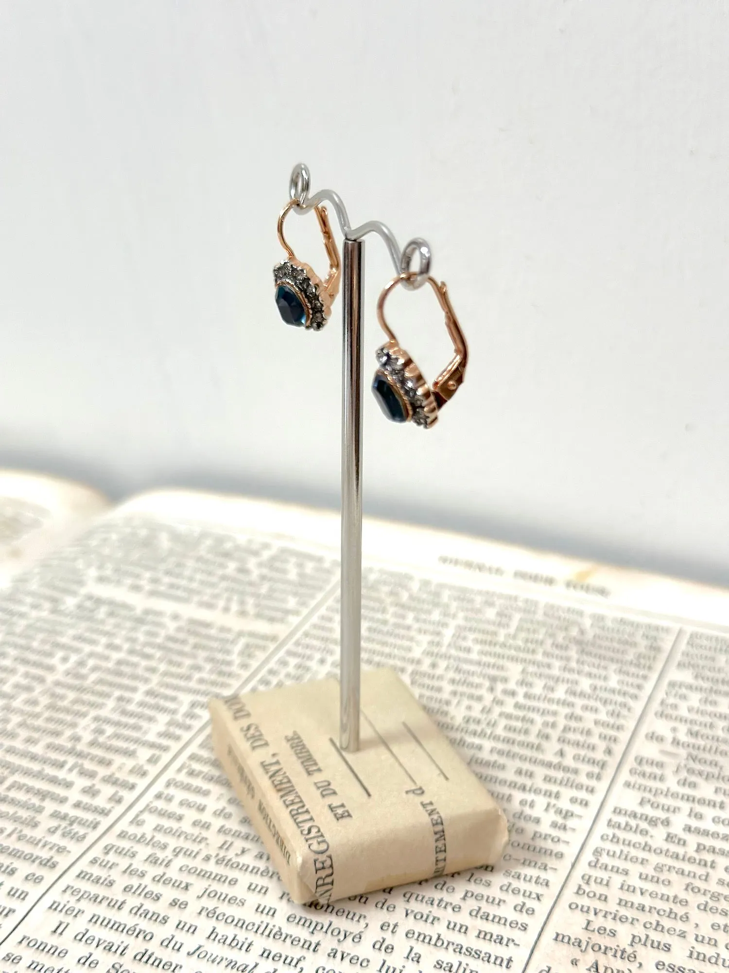 Italian Small Oval Rose Gold Earrings With Sapphire Centre